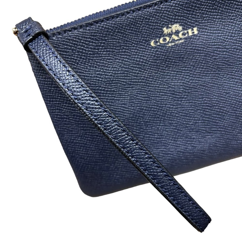 Coach Crossgrain Leather Corner Zip Wristlet Wallet Midnight Blue - Picture 12 of 13